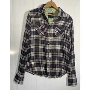 American Eagle Outfitters Brown Plaid Pearl Snap Button Shirt Women Size 12 s/m